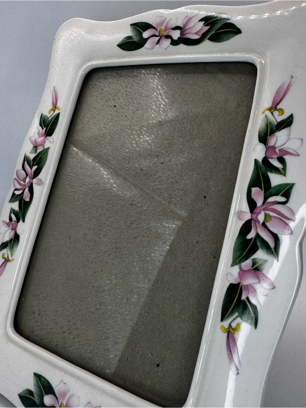 Hand-Painted White Ceramic Floral Picture Frame